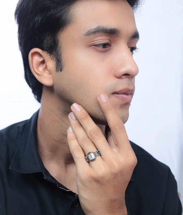 Silver Oxidized Trishul Ring - tassyasilver.com