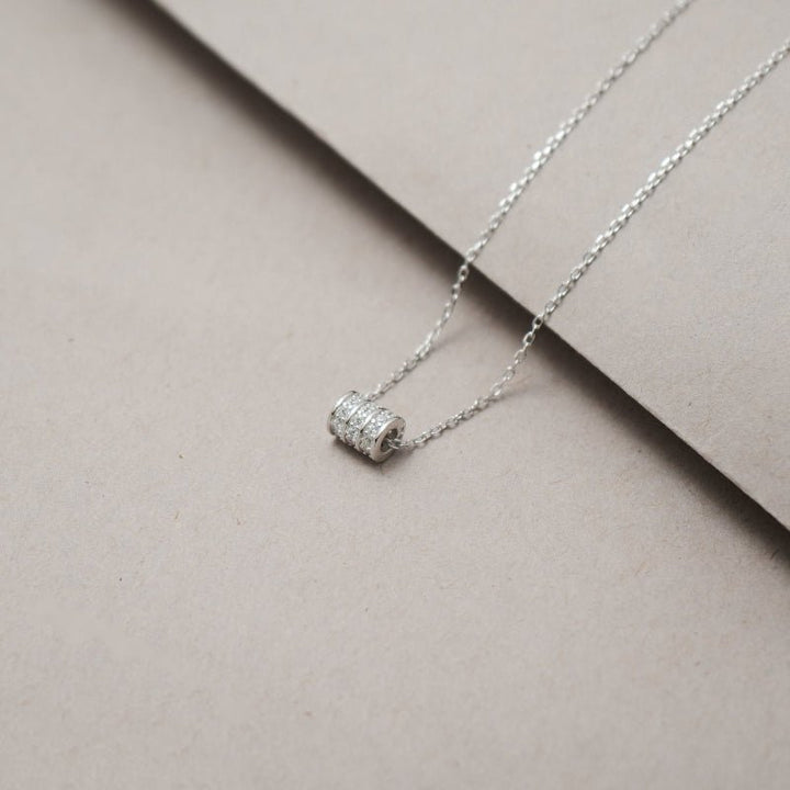 Silver Pave Cylinder Chain Pendant - tassyasilver.com