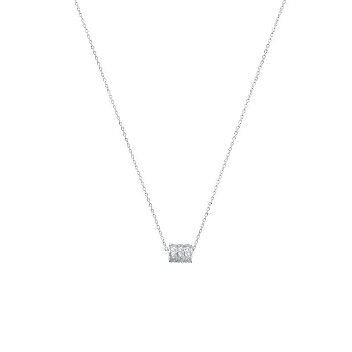 Tassya Silver Pave Cylinder Chain Pendant for women