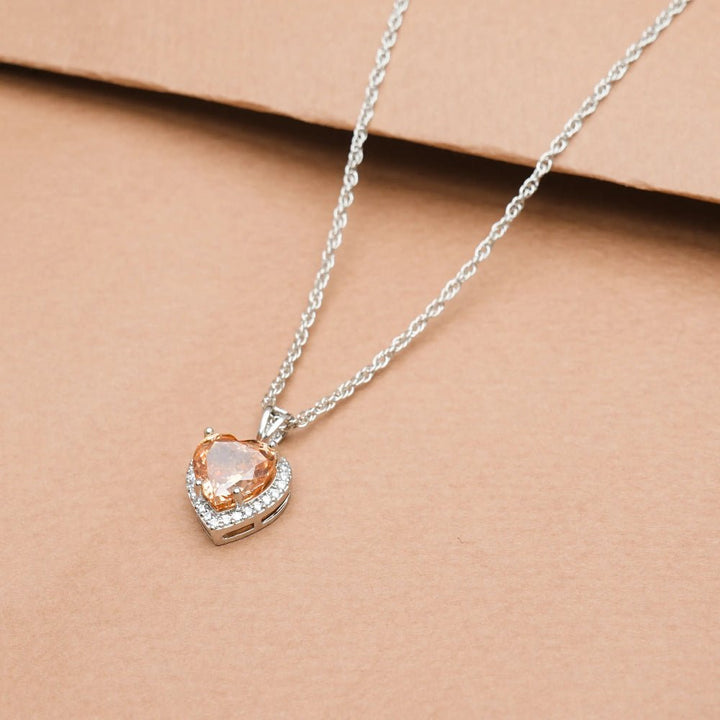 Silver Peach Heart Chain Pendant - tassyasilver.com
