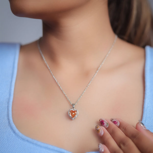 Silver Peach Heart Chain Pendant - tassyasilver.com