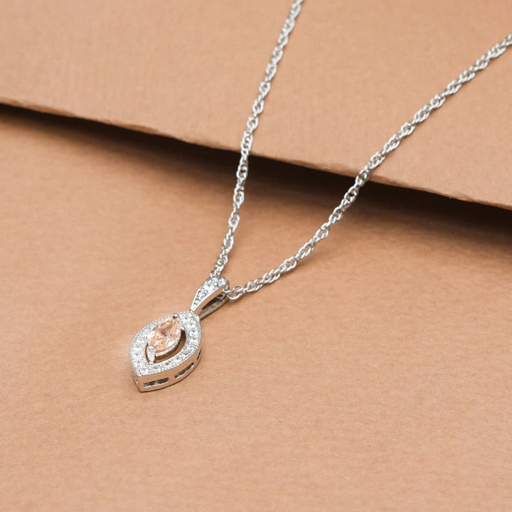 Silver Peach Marquise Diamond Chain Pendant - tassyasilver.com