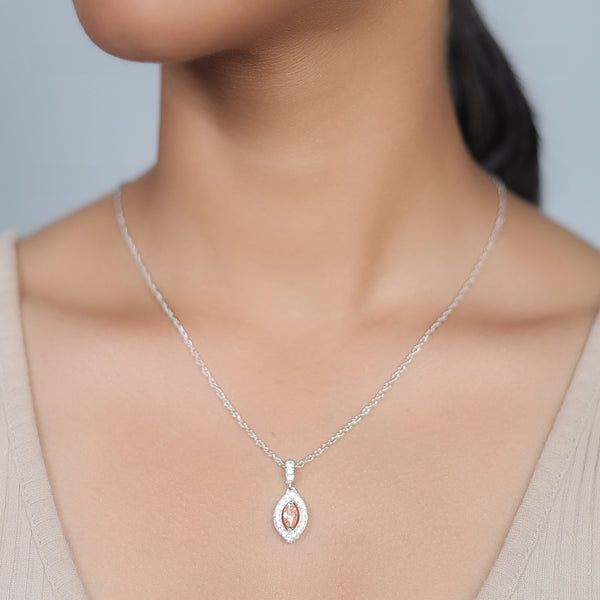 Silver Peach Marquise Diamond Chain Pendant - tassyasilver.com