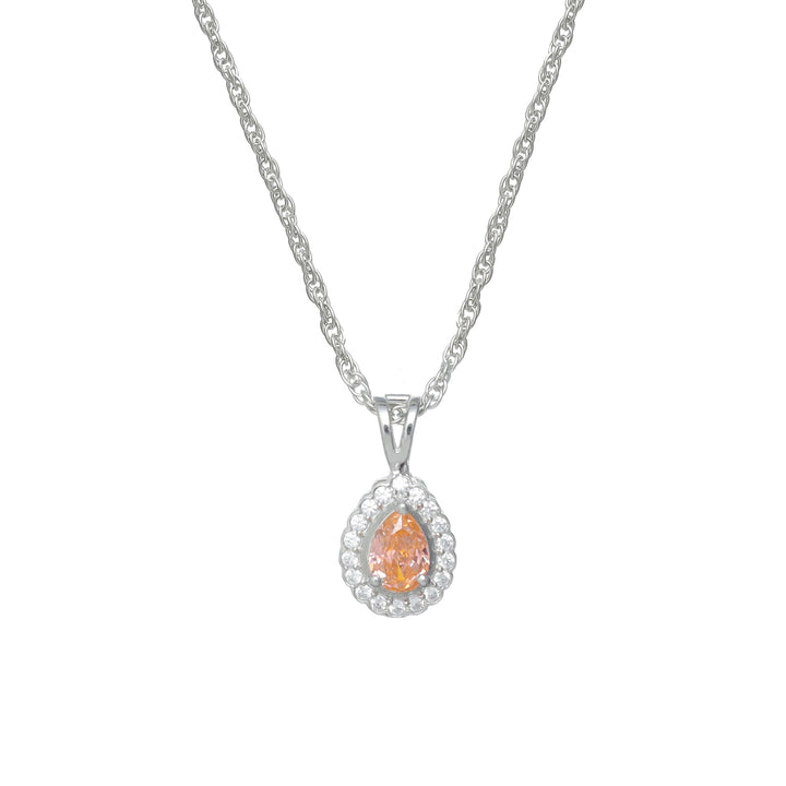 Silver Peach Oval Halo Drop Chain pendant - tassyasilver.com