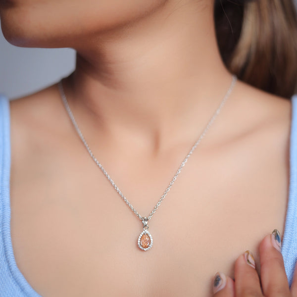 Silver Peach Teardrop Halo Chain pendant - tassyasilver.com