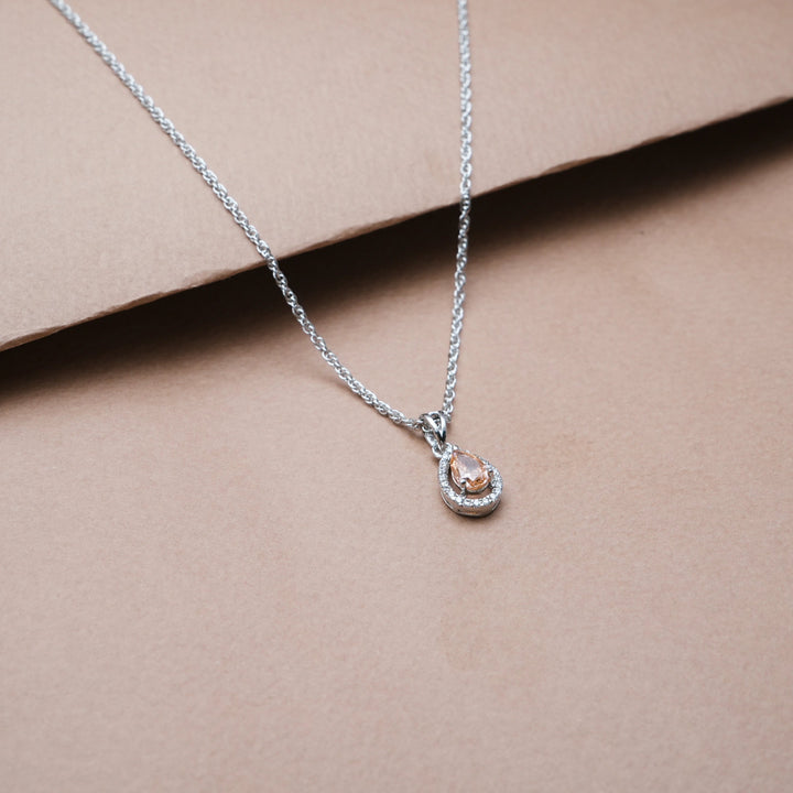 Silver Peach Teardrop Halo Chain pendant - tassyasilver.com