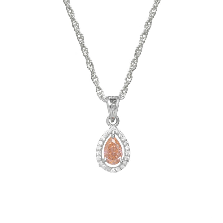 Silver Peach Teardrop Halo Chain pendant - tassyasilver.com