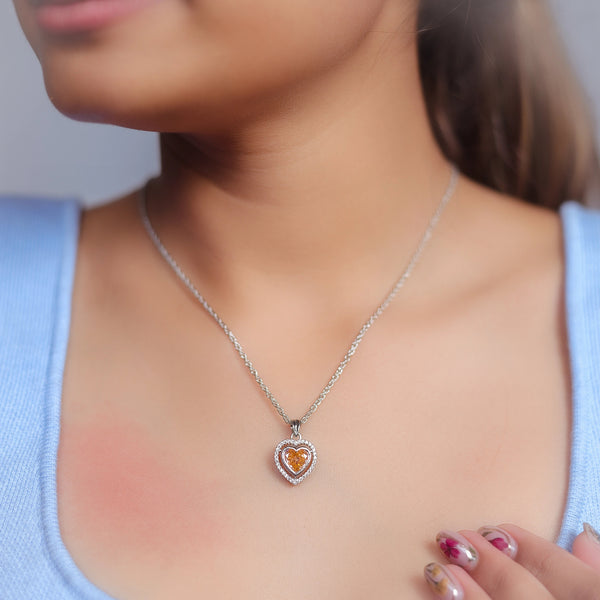 Silver Peach Twin Heart Chain Pendant - tassyasilver.com