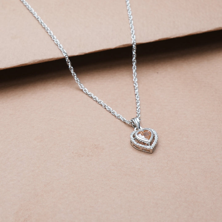 Silver Peach Twin Heart Chain Pendant - tassyasilver.com