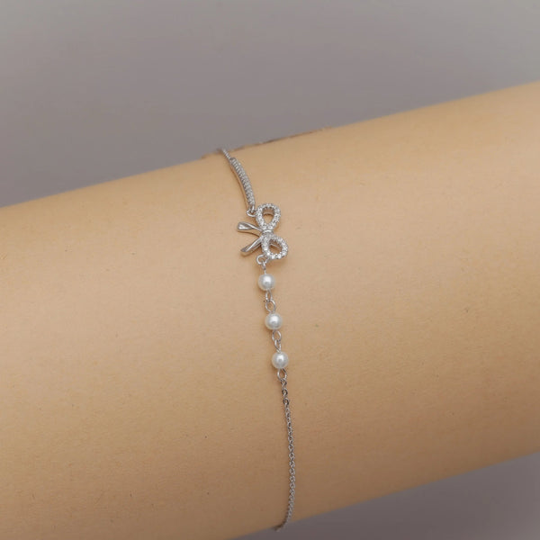 925 Silver Pearl Bow Bracelet