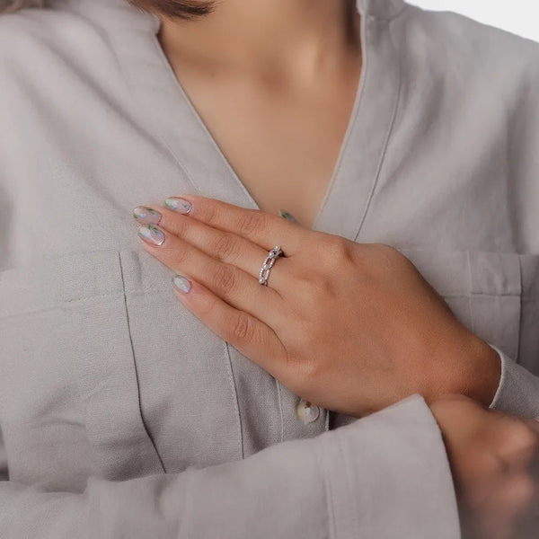 925 Silver Pearl Chainlink Ring