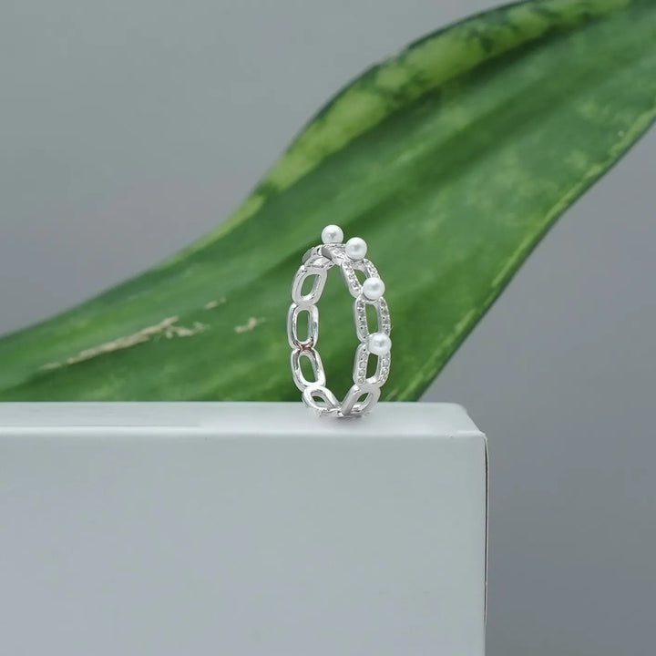 Silver Pearl Chainlink Ring - tassyasilver.com