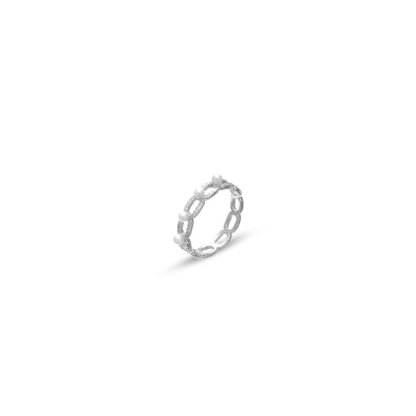 925 Silver Pearl Chainlink Ring