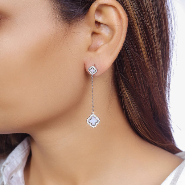 925 Silver Pearl Clover Earrings