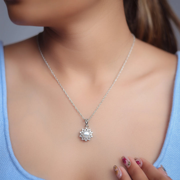 Silver Pearl Sunburst Chain Pendant - tassyasilver.com
