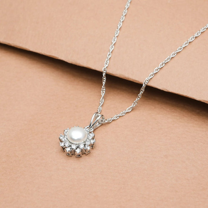 Silver Pearl Sunburst Chain Pendant - tassyasilver.com