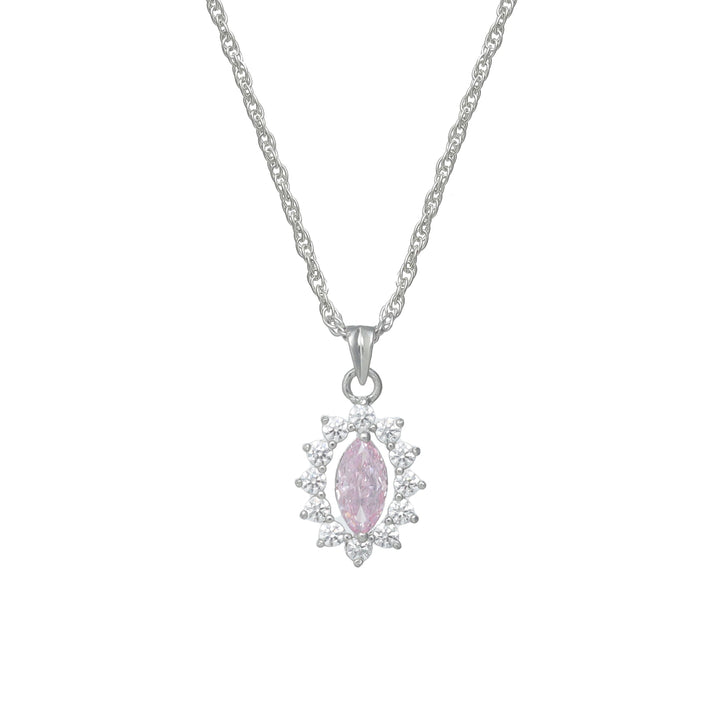 Silver Petal Halo Pink Gemstone Chain pendant - tassyasilver.com