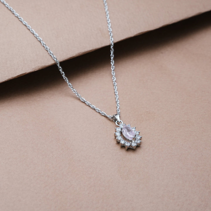 Silver Petal Halo Pink Gemstone Chain pendant - tassyasilver.com