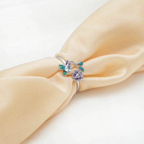 925 Silver Petal Hummingbird Floral Ring
