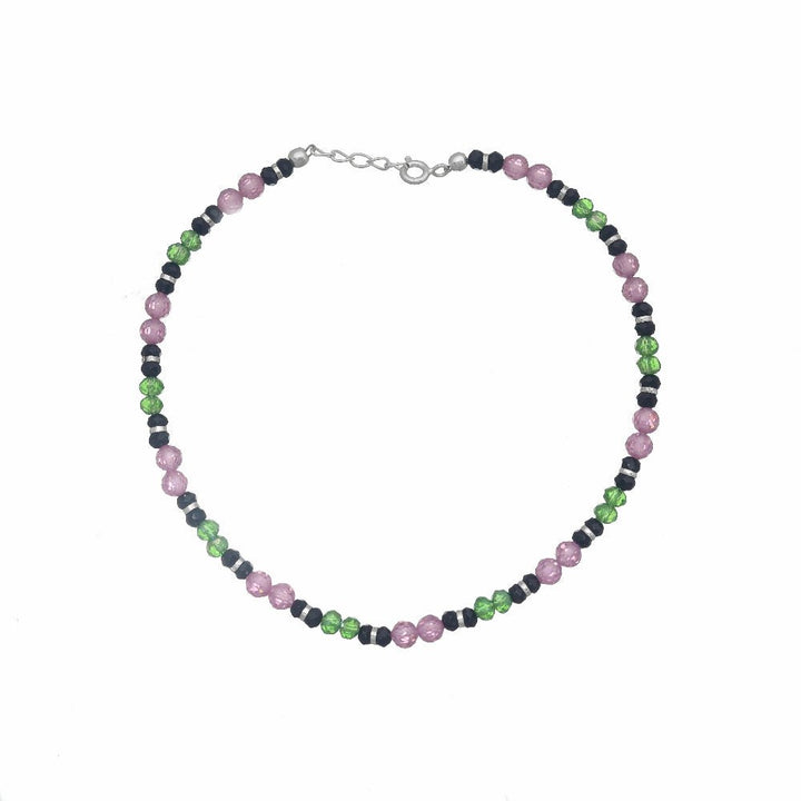 Silver Pink and Green Dream Anklet - tassyasilver.com