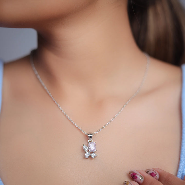 Silver Pink Blossom Chain Pendant - tassyasilver.com