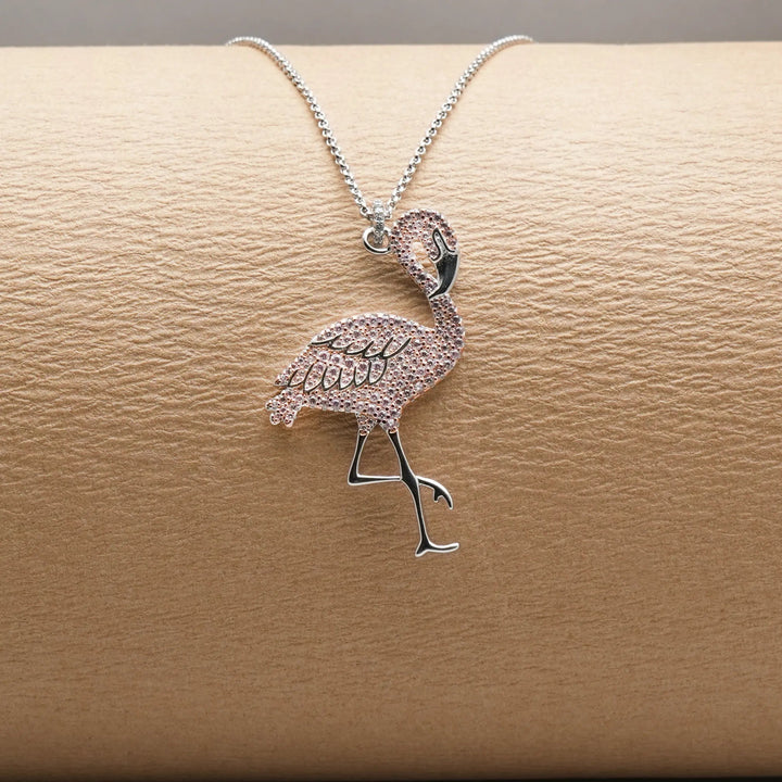 Silver Pink Blush Flamingo Chain Pendant - tassyasilver.com