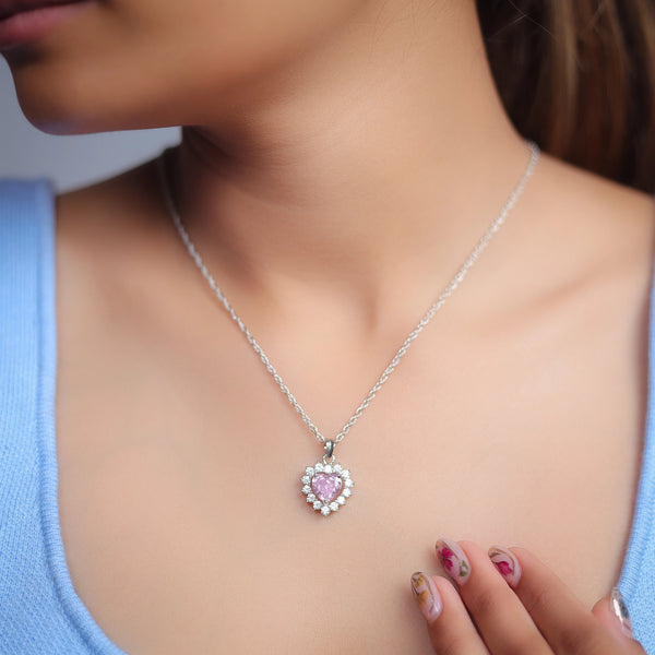 Silver Pink Celestial Heart Chain Pendant - tassyasilver.com