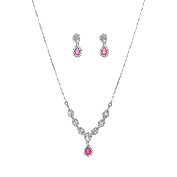 Silver Pink Charm Necklace Set - tassyasilver.com