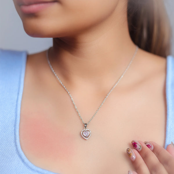 Silver Pink Heart Chain Pendant - tassyasilver.com