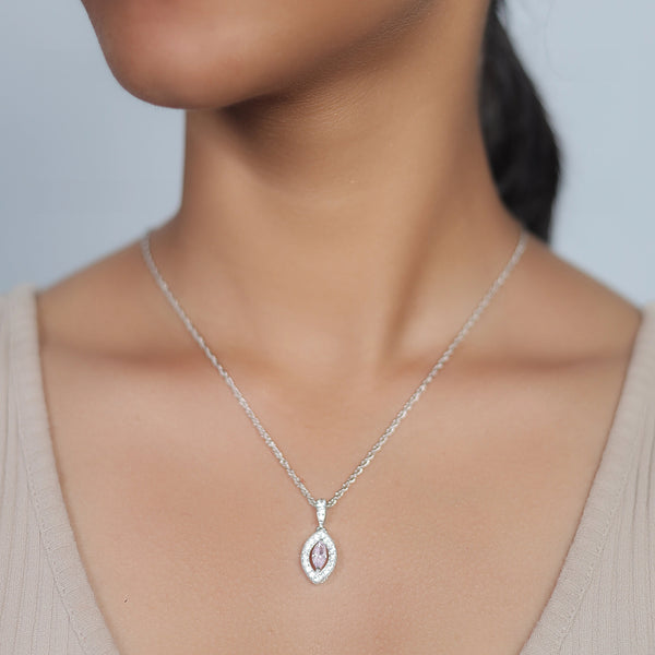 Silver Pink Marquise Drop Chain Pendant - tassyasilver.com