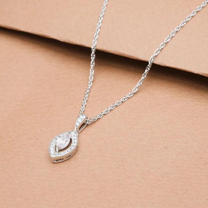 Silver Pink Marquise Drop Chain Pendant - tassyasilver.com