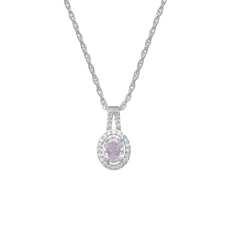 Silver Pink Oval Halo Drop Chain pendant - tassyasilver.com