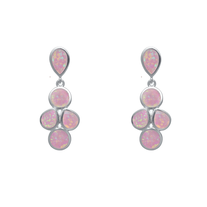 Silver Pink Pear & Round Opal Earrings - tassyasilver.com