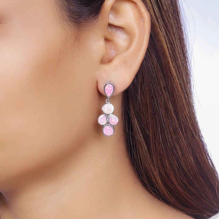 Silver Pink Pear & Round Opal Earrings - tassyasilver.com