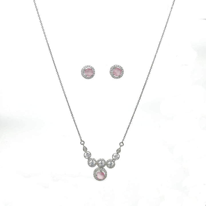 Silver Pink Petal Charm Necklace set - tassyasilver.com