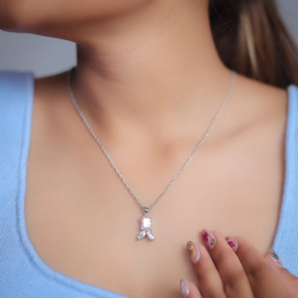 Silver Pink Petal Kiss Chain Pendant - tassyasilver.com