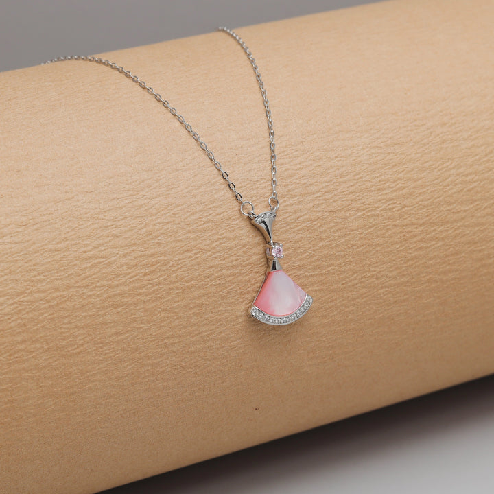 Silver Pink Shell Fan Chain Pendant - tassyasilver.com