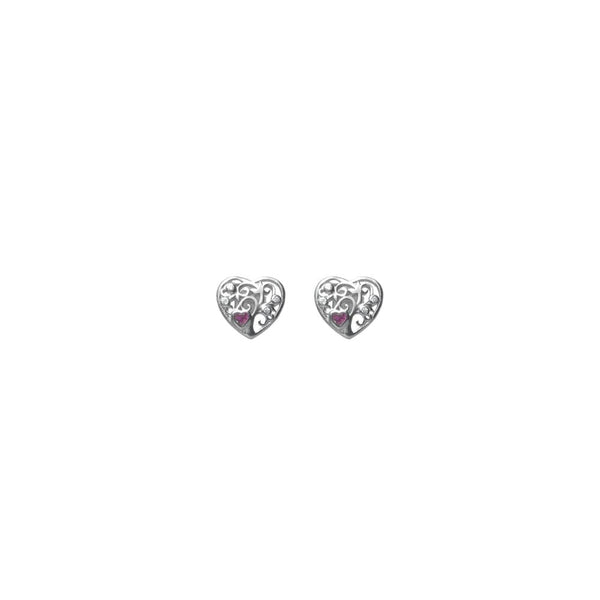 925 Silver Pink Stone Heart Earrings