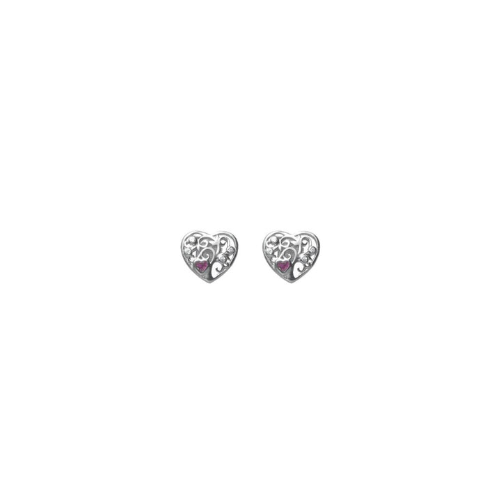 Silver Pink Stone Heart Earrings - tassyasilver.com