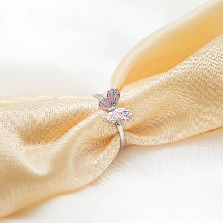 Silver Pink Textured Butterfly Ring - tassyasilver.com