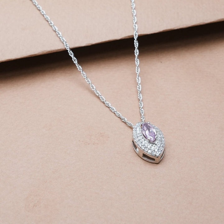 Silver Purple Marquise Halo Chain Pendant - tassyasilver.com
