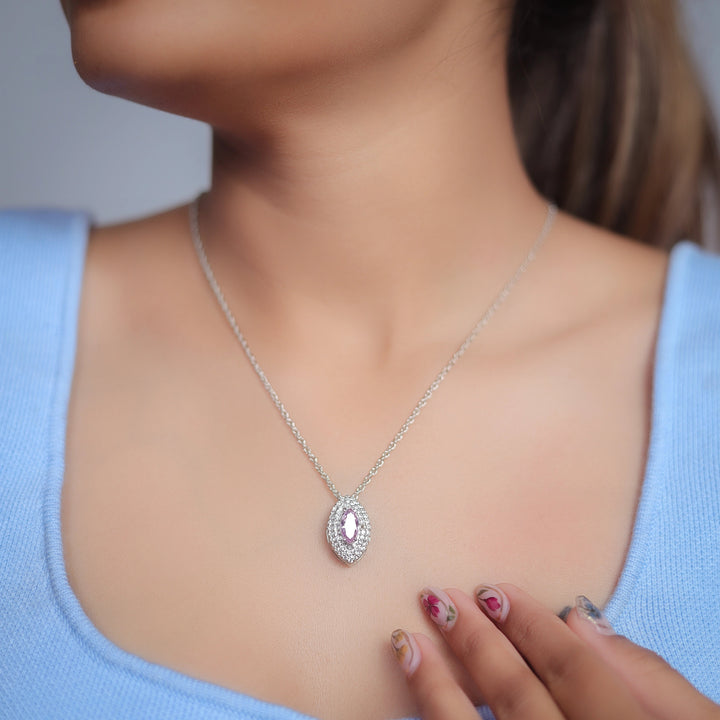 Silver Purple Marquise Halo Chain Pendant - tassyasilver.com