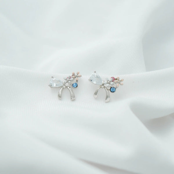 925 Silver Ribbon Bloom Earrings for Baby