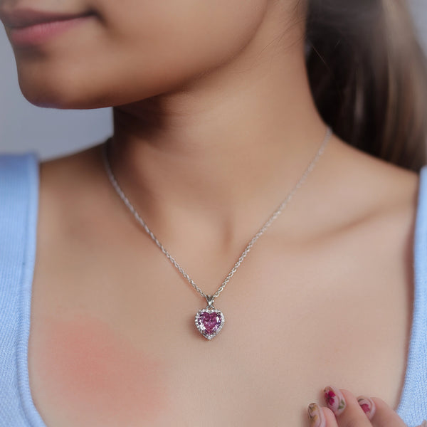 Silver Rosé Heart Glow Chain Pendant - tassyasilver.com