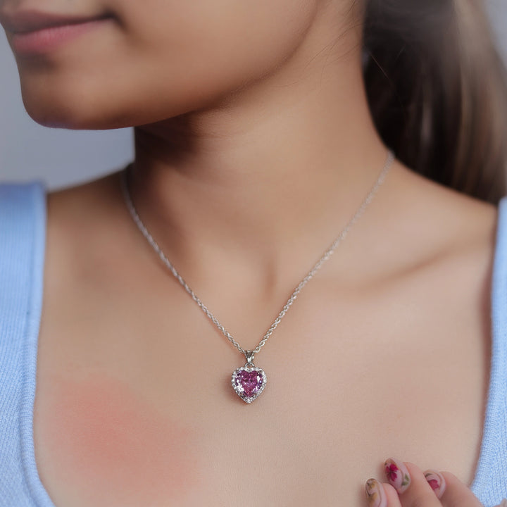 Silver Rosé Heart Glow Chain Pendant - tassyasilver.com