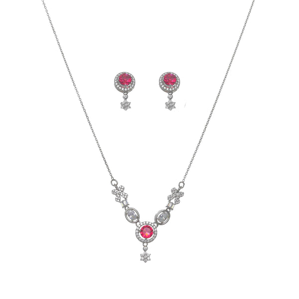 Silver Royal Pink Charm Necklace Set - tassyasilver.com