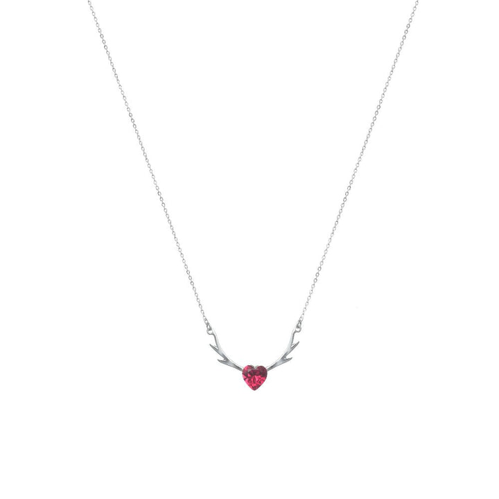 Tassya Silver Ruby Antler Heart Chain Pendant for women