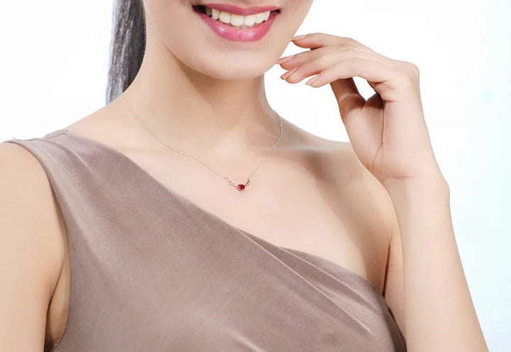 Silver Ruby Antler Heart Chain Pendant - tassyasilver.com
