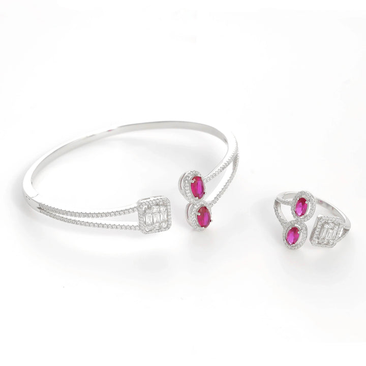 Silver Rubyellite Rhapsody Bracelet with Ring Set - tassyasilver.com