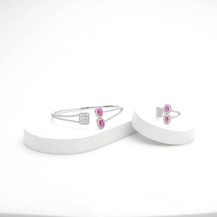 Silver Rubyellite Rhapsody Bracelet with Ring Set - tassyasilver.com